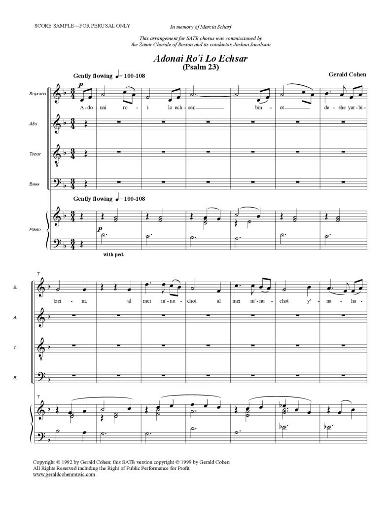 thumbnail of Adonai Ro’i (SATB & piano) score sample