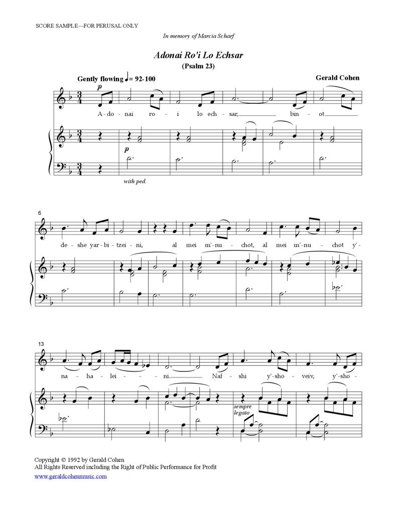 thumbnail of Adonai Ro’i (solo & piano) score sample